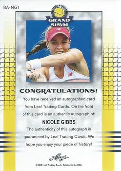 2018 Leaf Grand Slam #BA-NG1 Nicole Gibbs Back