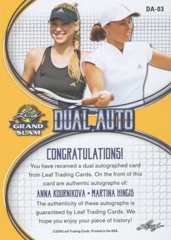 2018 Leaf Grand Slam - Dual Autographs - Red #DA-03 Anna Kournikova / Martina Hingis Back