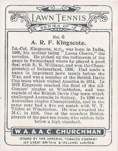 1928 Churchman's Lawn Tennis (Large) #6 Algernon Kingscote Back