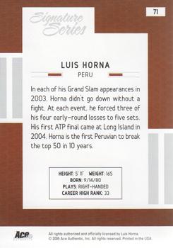 2005 Ace Authentic Signature Series #71 Luis Horna Back