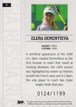 2006 Ace Authentic Grand Slam #7 Elena Dementieva Back