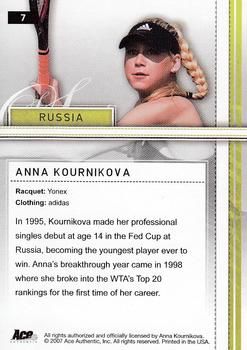 2007 Ace Authentic Straight Sets #7 Anna Kournikova Back