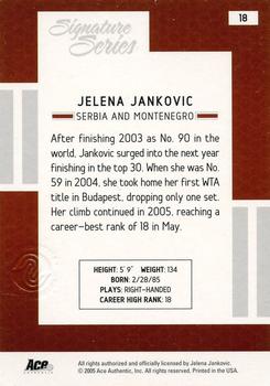 2005 Ace Authentic Signature Series - Autograph #18 Jelena Jankovic Back