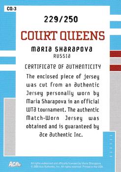 2005 Ace Authentic Signature Series - Court Queens Jersey #CQ-3 Maria Sharapova Back