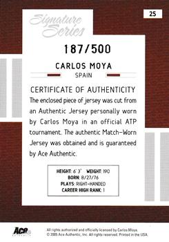 2005 Ace Authentic Signature Series - Jersey #25 Carlos Moya Back