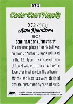 2006 Ace Authentic Heroes & Legends - Center Court Royalty Ball-Towel #CCR-3 Anna Kournikova Back