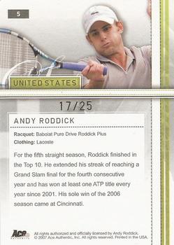 2007 Ace Authentic Straight Sets - Gold #5 Andy Roddick Back