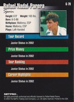 2003 NetPro - Glossy #G-70 Rafael Nadal Back