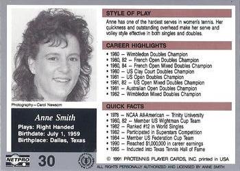 1991 NetPro The Legends #30 Anne Smith Back
