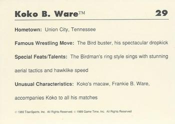 1989 Classic WWF #29 Koko B. Ware Back