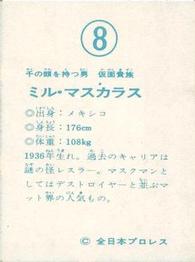 1976 Yamakatsu All Japan Pro Wrestling #8 Mil Mascaras Back