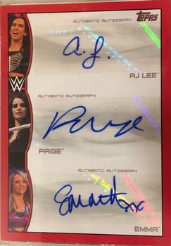 2015 Topps WWE - Triple Autographs Red #NNO AJ Lee / Paige / Emma Front