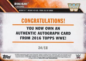 2016 Topps WWE - Autographs Bronze #NNO Rikishi Back
