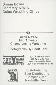 1979 Gulas/Rax Roast Beef Championship Wrestling #NNO Donna Bower Back