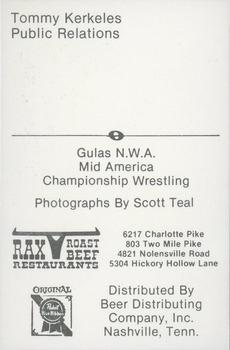 1979 Gulas/Rax Roast Beef Championship Wrestling #NNO Tommy Kerkeles Back