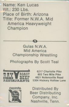 1979 Gulas/Rax Roast Beef Championship Wrestling #NNO Ken Lucas Back