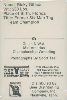 1979 Gulas/Rax Roast Beef Championship Wrestling #NNO Ricky Gibson Back