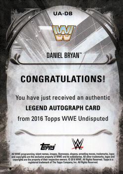 2016 Topps WWE Undisputed - Autographs #UA-DB Daniel Bryan Back