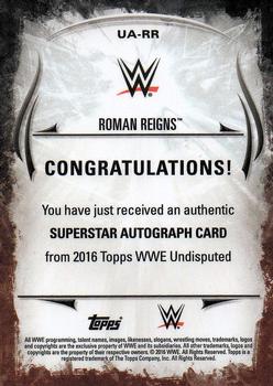 2016 Topps WWE Undisputed - Autographs #UA-RR Roman Reigns Back