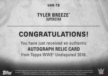 2016 Topps WWE Undisputed - Autographed Relic Bronze #UAR-TB Tyler Breeze Back