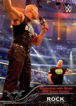2016 Topps WWE Then Now Forever - The Rock Tribute Part 4 #36 Celebrates with Stone Cold Steve Austin Front