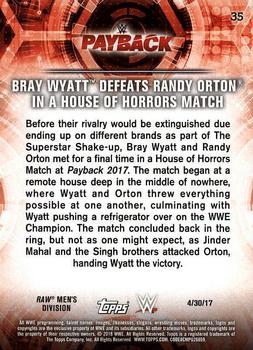 2018 Topps WWE Road To Wrestlemania #35 Bray Wyatt Defeats Randy Orton in a House of Horrors Match - Payback 2017 Back