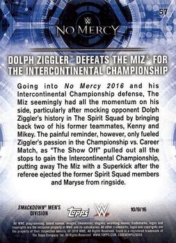 2018 Topps WWE Road To Wrestlemania #57 Dolph Ziggler Defeats The Miz for the Intercontinental Championship - No Mercy 2016 Back