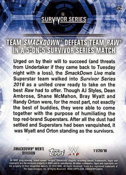 2018 Topps WWE Road To Wrestlemania #62 Team SmackDown Defeats Team Raw in a 5-on-5 Survivor Series Match - Survivor Series 2016 Back