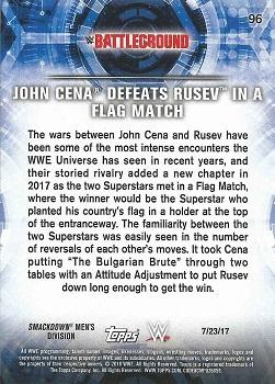 2018 Topps WWE Road To Wrestlemania - Bronze #96 John Cena Defeats Rusev in a Flag Match - Battleground 2017 - 7/23/17 Back