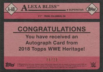 2018 Topps WWE Heritage - Autographs Gold #A-AB Alexa Bliss Back