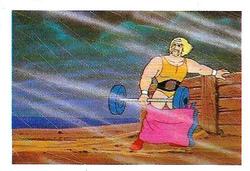 1986 Hulk Hogan's Rock 'n' Wrestling Stickers #1 The Hulkster's pumping iron on the beach when one heavy-duty storm interrupts his workout. Front