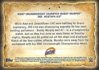 2020 Topps Road to WrestleMania - Foilboard #4 WWE Cruiserweight Champion Buddy Murphy Def. Mustafa Ali Back