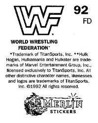 1992 Merlin WWF Stickers (England) #92 Paul Bearer Back