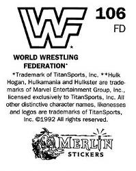 1992 Merlin WWF Stickers (England) #106 The Model Back