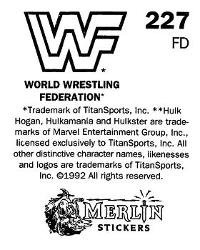 1992 Merlin WWF Stickers (England) #227 Bam Bam Bigelow Back