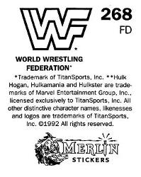 1992 Merlin WWF Stickers (England) #268 Mr. Perfect Back