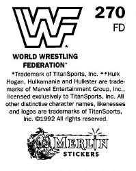 1992 Merlin WWF Stickers (England) #270 Mr. Perfect Back