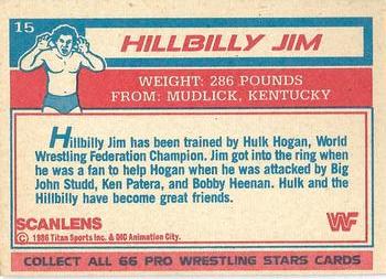 1986 Scanlens WWF Pro Wrestler #15 Hillbilly Jim Back