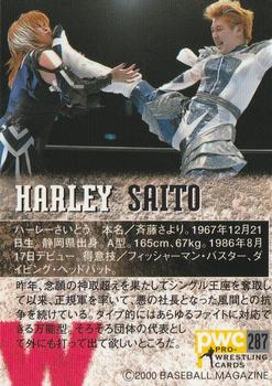 2000 BBM Pro Wrestling #287 Harley Saito Back