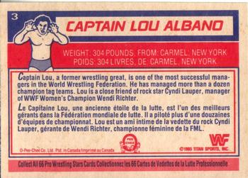 1985 O-Pee-Chee WWF Pro Wrestling Stars #3 Captain Lou Albano Back
