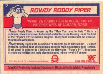 1985 O-Pee-Chee WWF Pro Wrestling Stars #7 Rowdy Roddy Piper Back