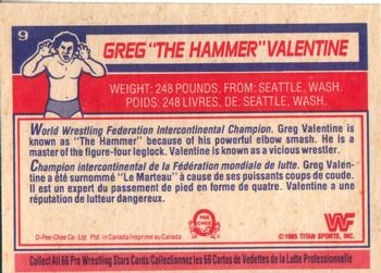 1985 O-Pee-Chee WWF Pro Wrestling Stars #9 Greg The Hammer Valentine Back