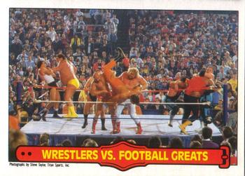 1985 O-Pee-Chee WWF Pro Wrestling Stars Series 2 #67 Wrestlers Vs. Football Greats Front