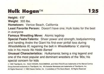 1990 Classic WWF #125 Hulk Hogan Back