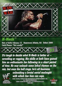 2001 Fleer WWF Raw Is War #31 K-Kwik  Back