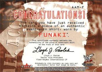 2002 Fleer WWF All Access - All Access Memorabilia #AAM-F Funaki  Back