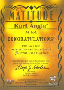 2003 Fleer WWE Aggression - Matitude Event Used #M KA Kurt Angle Back