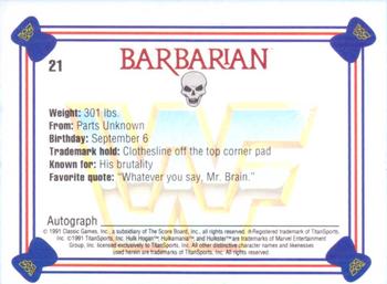 1991 Classic WWF Superstars #21 Barbarian  Back