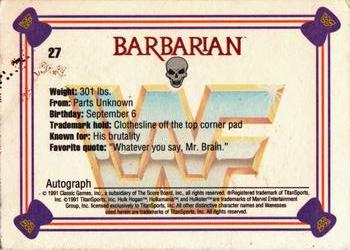 1991 Classic WWF Superstars #27 Barbarian  Back