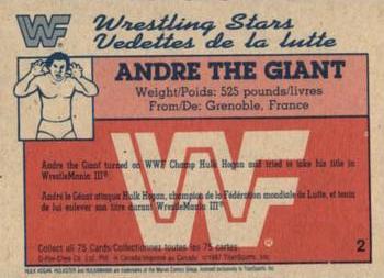 1987 O-Pee-Chee WWF #2 Andre the Giant Back